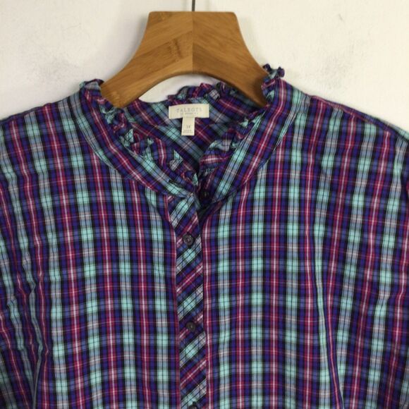 Talbots Womens Cotton Plaid Ruffle Collar Button Up Shirt Multi Plus Size 3X - Picture 2 of 12